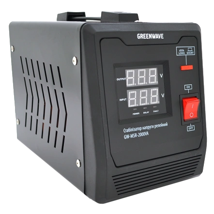Стабілізатор напруги релейний 1xShuko, DC140-260V, AC220±8%, BOX Green Wave Mauser 2000VA (1400Вт)