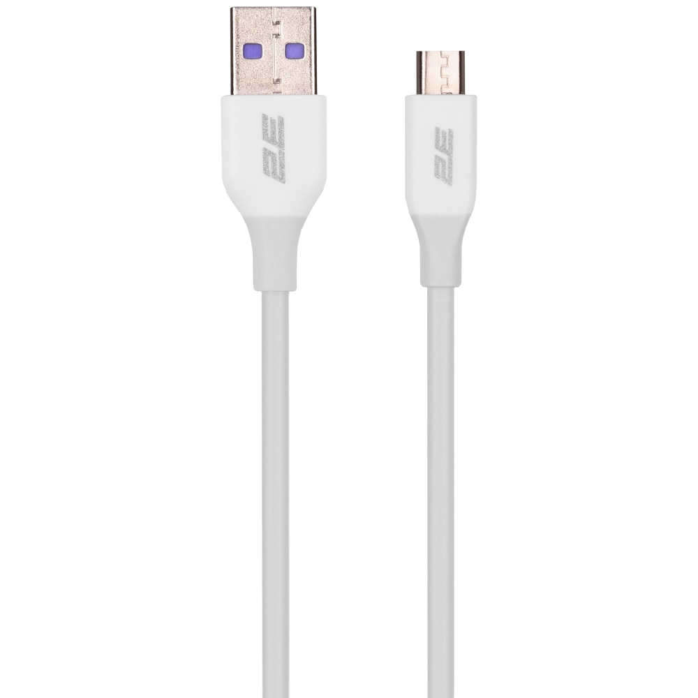 Кабель 2E USB-A-MICROUSB, GLOW, 1M, WHITE (2E-CCAM-WH)