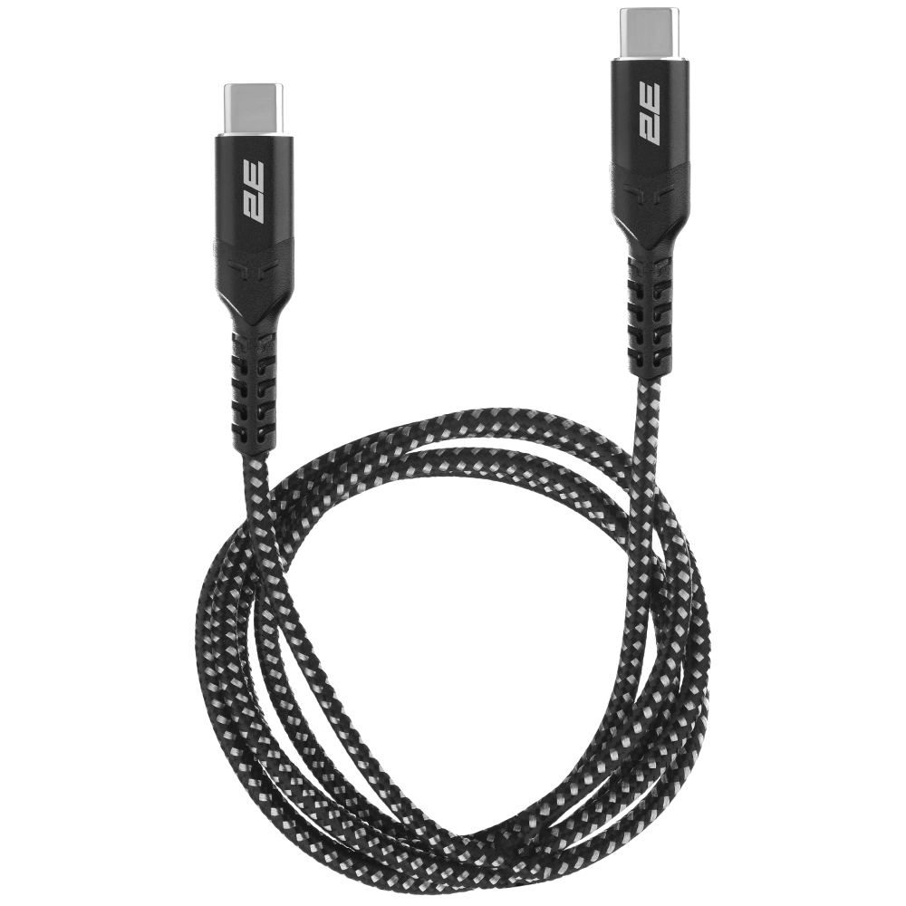 Кабель заряджання/синхронізації 1м 240Вт плетений чорний 2E Type-C USB-C  USB-C