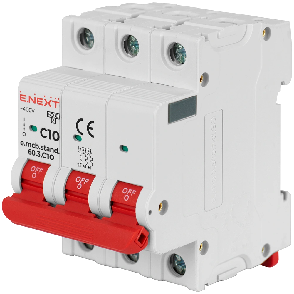 Модульный автоматический выключатель Enext e.mcb.stand.60.3.C10, 3р, 10А, C, 6кА Модульный автоматический выключатель Enext e.mcb.stand.60.3.C10, 3р, 10А, C, 6кА