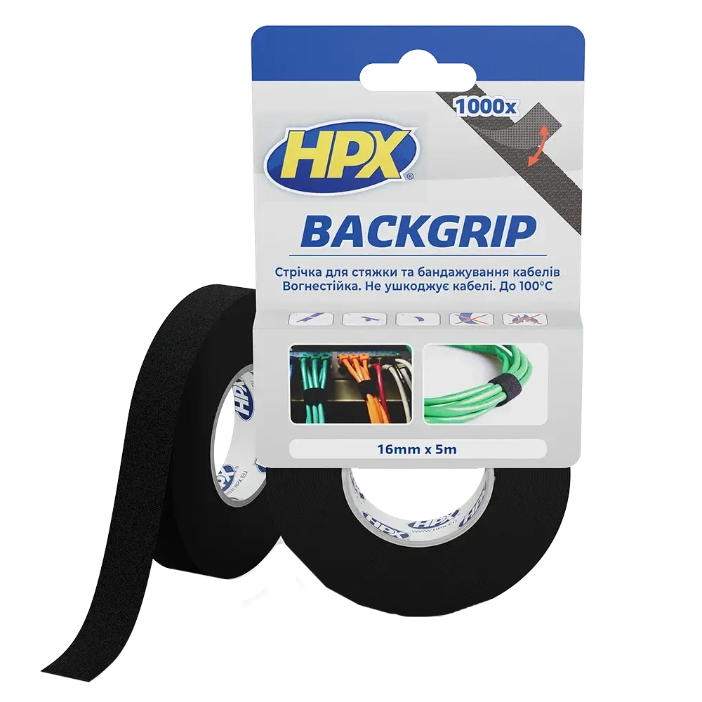 Стрічка-липучка для бандажу кабелів HPX BACKGRIP BG1605 16х1,25мм 5м Стрічка-липучка для бандажу кабелів HPX BACKGRIP BG1605 16х1,25мм 5м