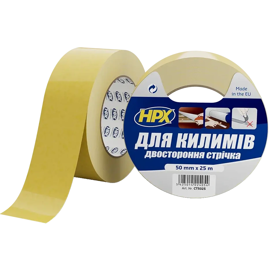 Стрічка двохстороння для фіксації килимків HPX CT5025 CARPET TAPE 50мм х 25м Стрічка двохстороння для фіксації килимків HPX CT5025 CARPET TAPE 50мм х 25м