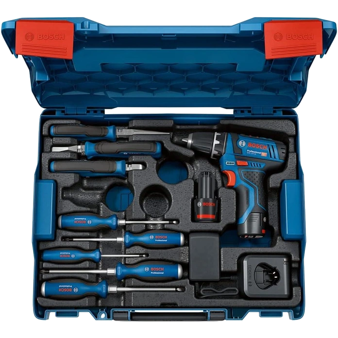 Набор ручных инструментов с шуруповертом. Bosch Professional (060186810R) Набор ручных инструментов с шуруповертом. Bosch Professional (060186810R)
