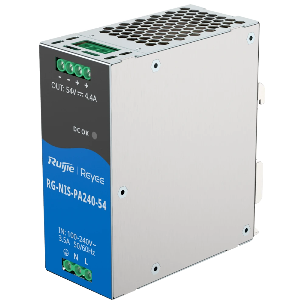 Блок живлення Ruijie RG-NIS-PA240-54 AC/DC 54В 4.4А 240 Вт на DIN-рейке Блок живлення Ruijie RG-NIS-PA240-54 AC/DC 54В 4.4А 240 Вт на DIN-рейке