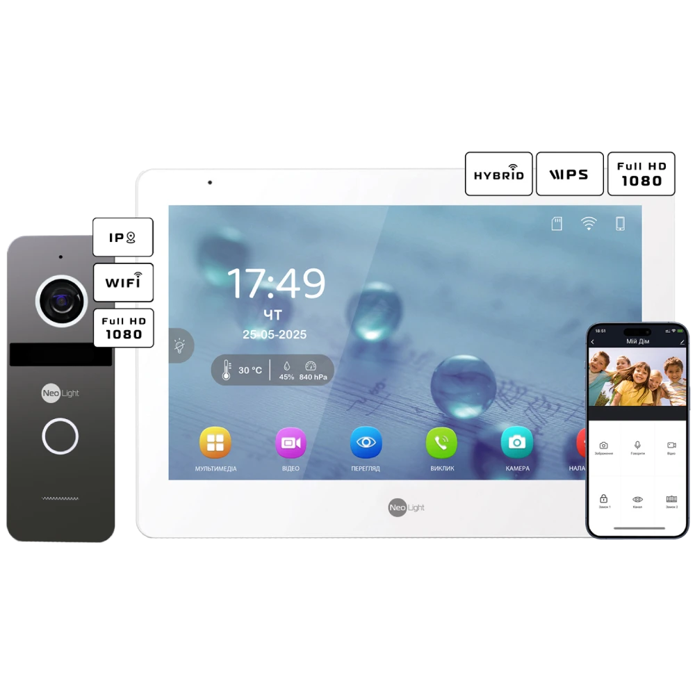 Комплект відеодомофону Neolight MEZZO Hybrid + SOLO IPW Graphite с уголком, PoE адаптер для вызовной панели