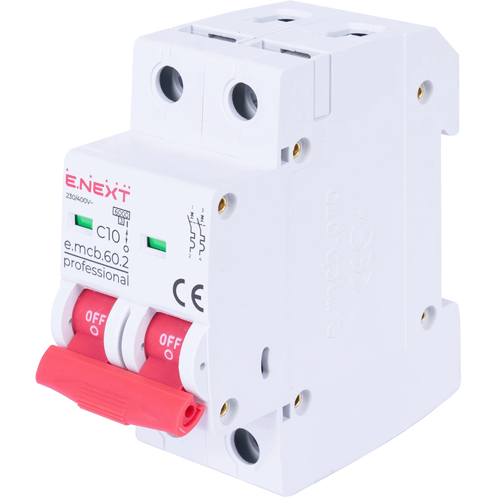 Модульный автоматический выключатель Enext e.mcb.pro.60.2.C 10 new, 2р, 10А, C, 6кА new Модульный автоматический выключатель Enext e.mcb.pro.60.2.C 10 new, 2р, 10А, C, 6кА new