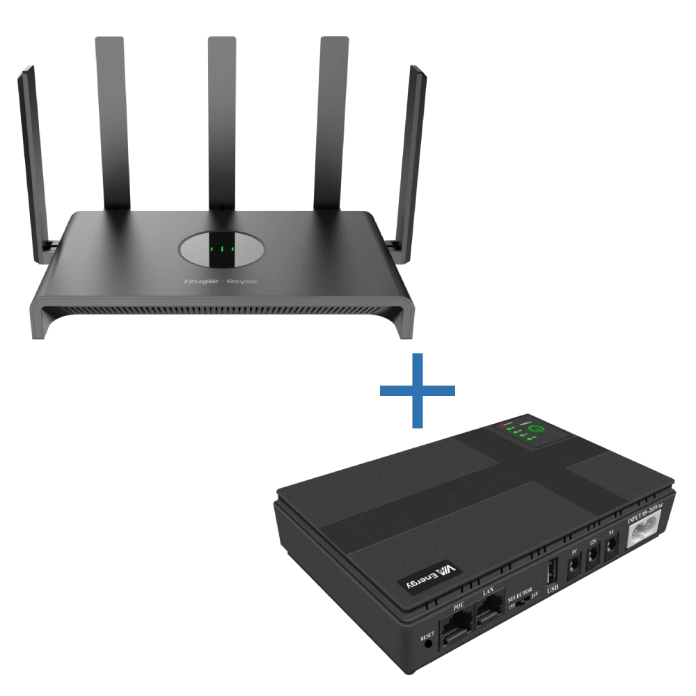 Комплект маршрутизатора и источник бесперебойного питания Ruijie Reyee RG-EW1300G Wi-Fi 5 + VIA Energy Mini UPS Комплект маршрутизатора и источник бесперебойного питания Ruijie Reyee RG-EW1300G Wi-Fi 5 + VIA Energy Mini UPS