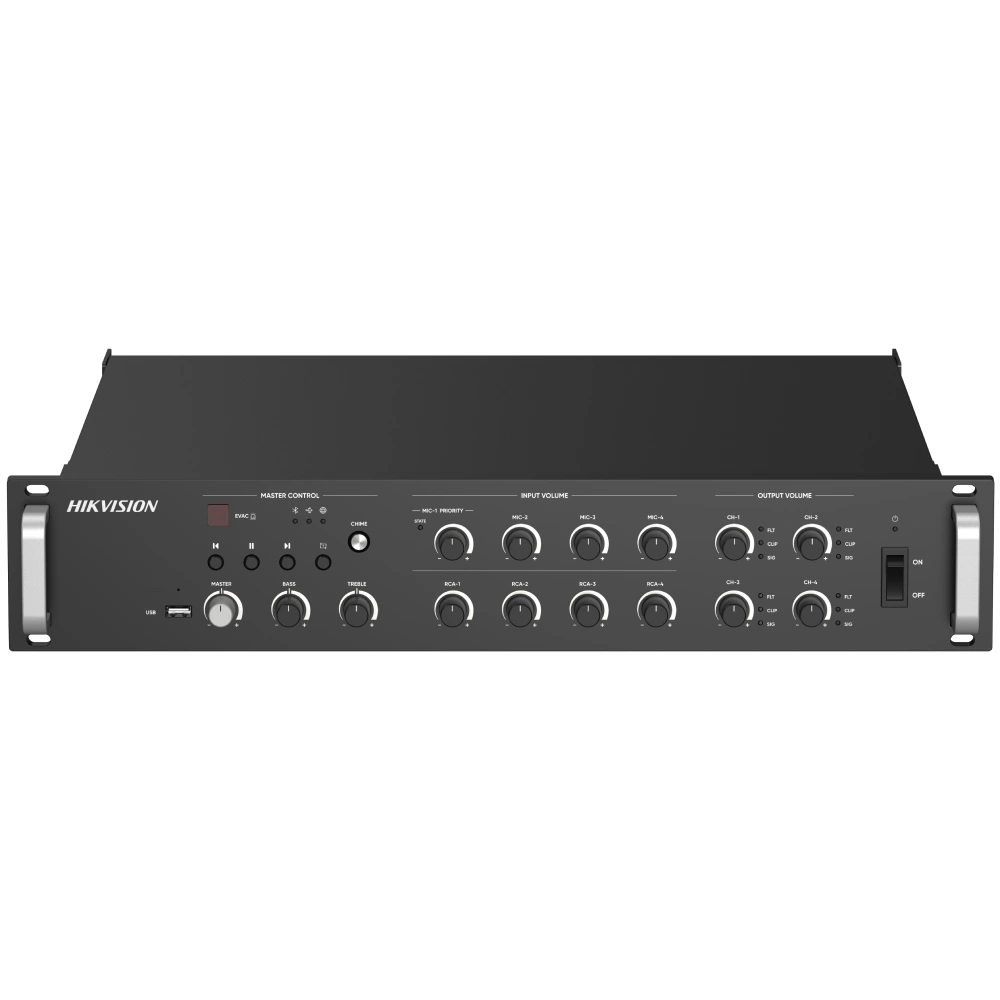 Мережевий підсилювач Hikvision DS-QAZ1A1000G1-VB4 1000 Вт на 4 зоны Мережевий підсилювач Hikvision DS-QAZ1A1000G1-VB4 1000 Вт на 4 зоны