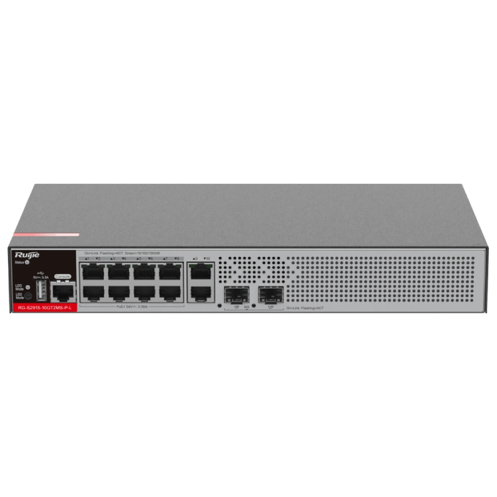 Комутатор 12 портів керований Ruijie RG-S2915-10GT2MS-P-L Layer 2+ PoE+ Комутатор 12 портів керований Ruijie RG-S2915-10GT2MS-P-L Layer 2+ PoE+