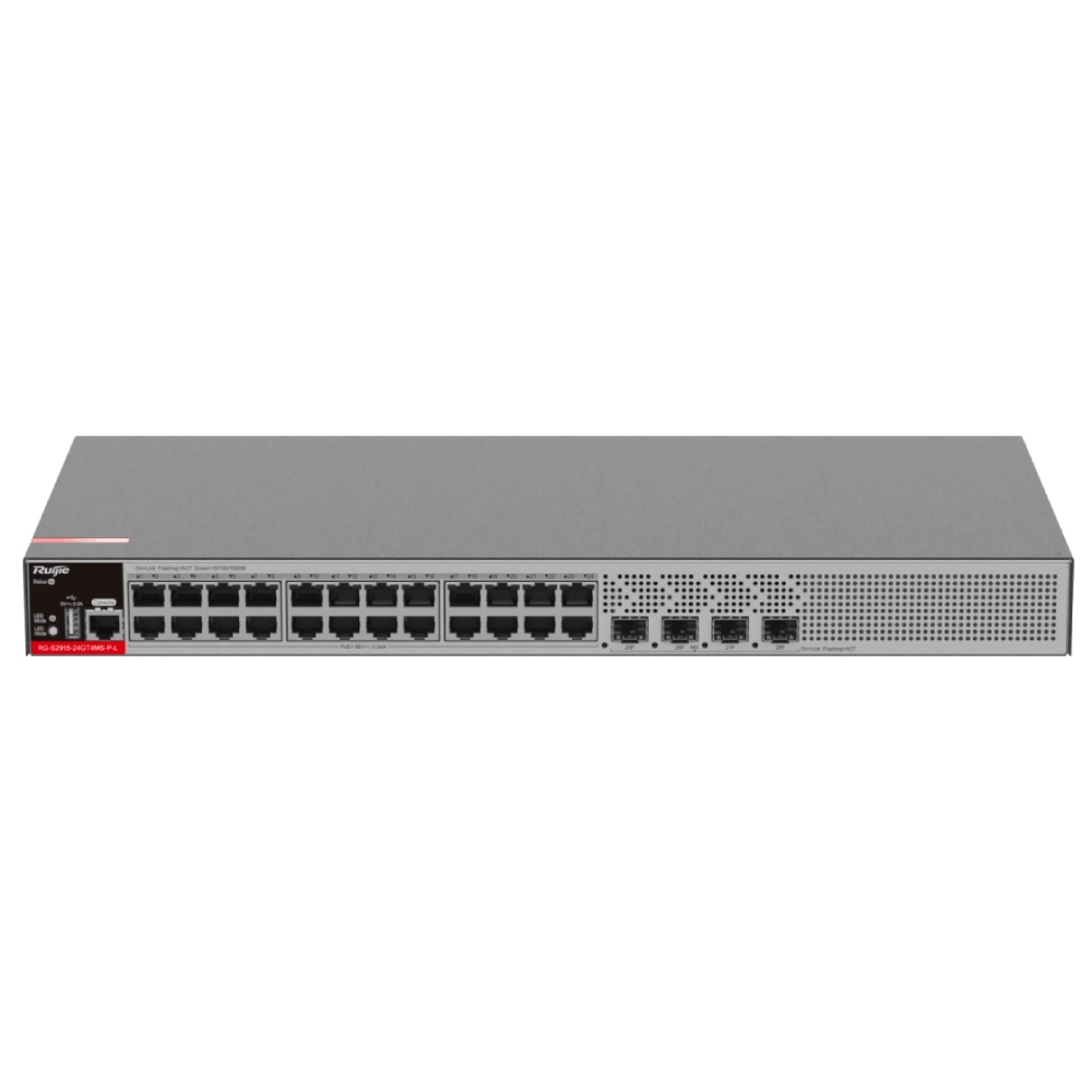 Комутатор 28 портів керований Ruijie RG-S2915-24GT4MS-P-L PoE+ Layer 2+ Комутатор 28 портів керований Ruijie RG-S2915-24GT4MS-P-L PoE+ Layer 2+