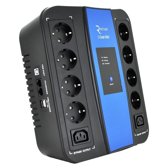 Джерело безперебійного живлення Ritar U-Smart-1000 600 Вт AVR 8xSCHUKO RJ45 Джерело безперебійного живлення Ritar U-Smart-1000 600 Вт AVR 8xSCHUKO RJ45