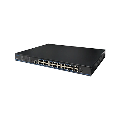 24 порти 10/100 Мбіт/с PoE+ 2 порти Gigabit RJ-45 (1 порт комбінований SFP) UTP3226TS-PSB 24 порти 10/100 Мбіт/с PoE+ 2 порти Gigabit RJ-45 (1 порт комбінований SFP) UTP3226TS-PSB