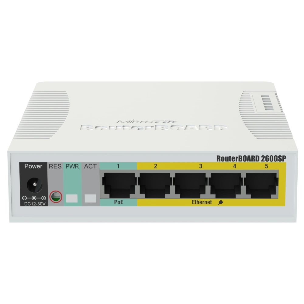 Коммутатор 5 портов управляемый MikroTik RB260GSP (CSS106-1G-4P-1S) PoE Коммутатор 5 портов управляемый MikroTik RB260GSP (CSS106-1G-4P-1S) PoE