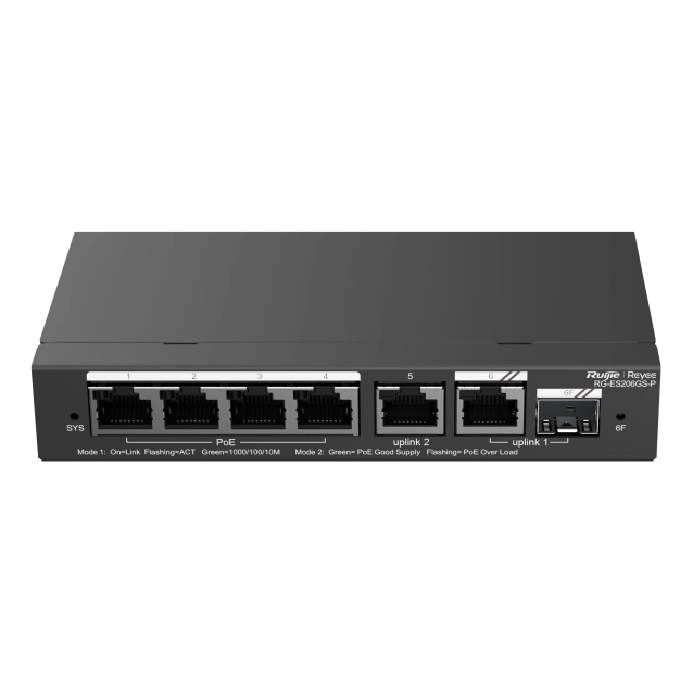 Комутатор 6 портів керований Ruijie RG-ES206GS-P PoE Комутатор 6 портів керований Ruijie RG-ES206GS-P PoE