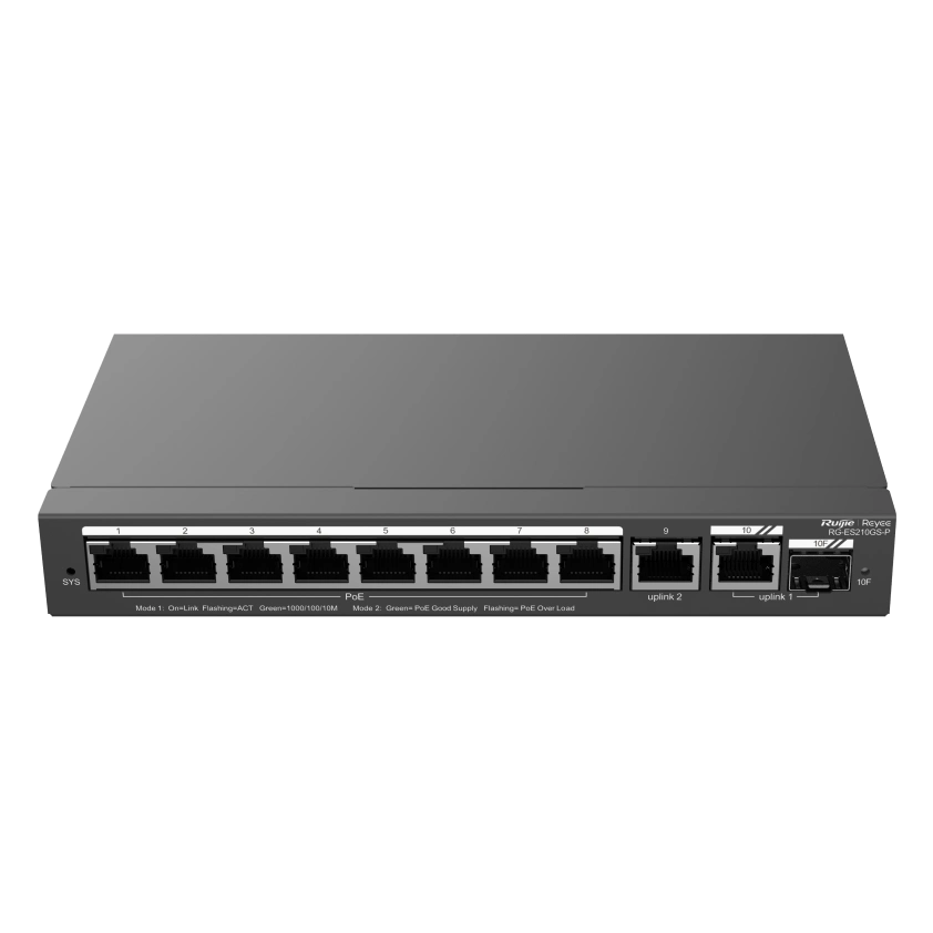 Комутатор 10 портів керований Ruijie RG-ES210GS-P PoE Комутатор 10 портів керований Ruijie RG-ES210GS-P PoE