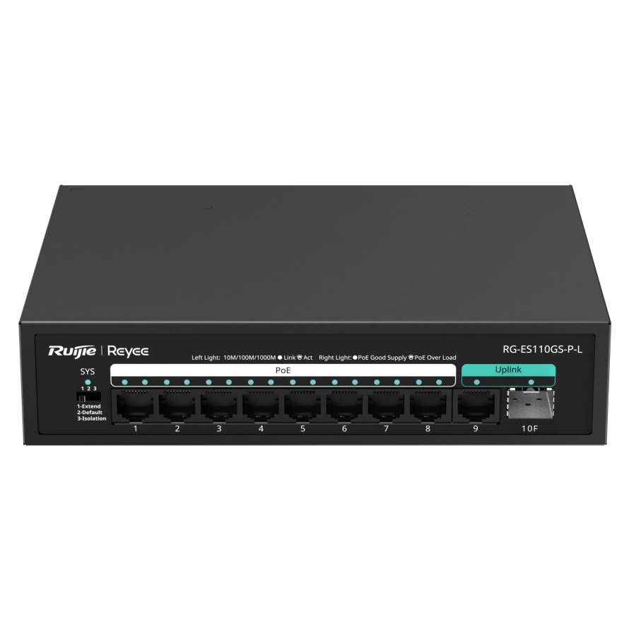 Коммутатор 10 портов неуправляемый Ruijie Reyee RG-ES110GS-P-L PoE Коммутатор 10 портов неуправляемый Ruijie Reyee RG-ES110GS-P-L PoE