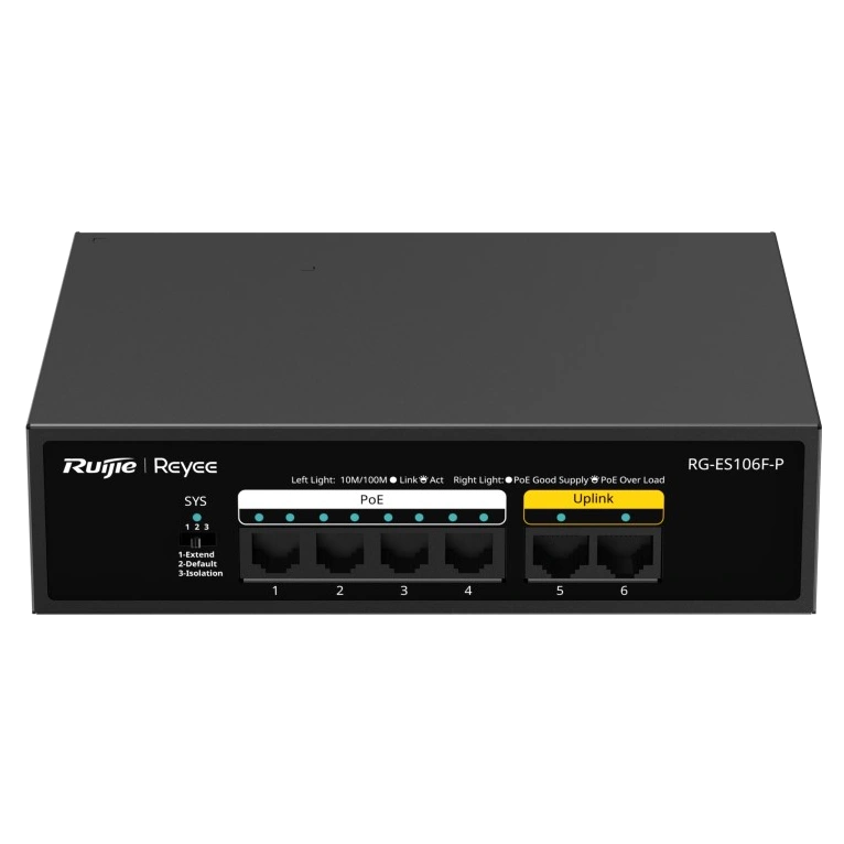 Коммутатор 6 портов неуправляемый Ruijie Reyee RG-ES106F-P PoE Коммутатор 6 портов неуправляемый Ruijie Reyee RG-ES106F-P PoE
