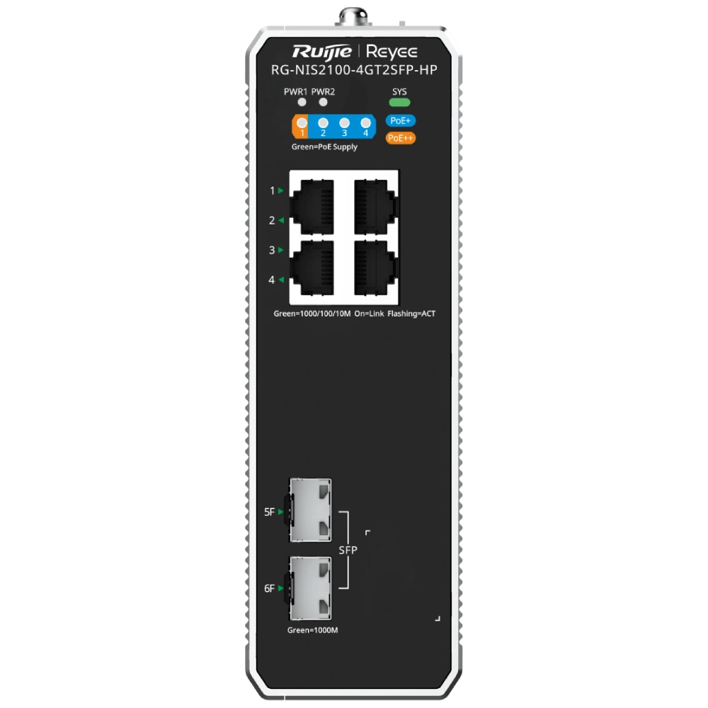 Коммутатор 4 порта управляемый Ruijie Reyee RG-NIS2100-4GT2SFP-HP PoE++ Коммутатор 4 порта управляемый Ruijie Reyee RG-NIS2100-4GT2SFP-HP PoE++