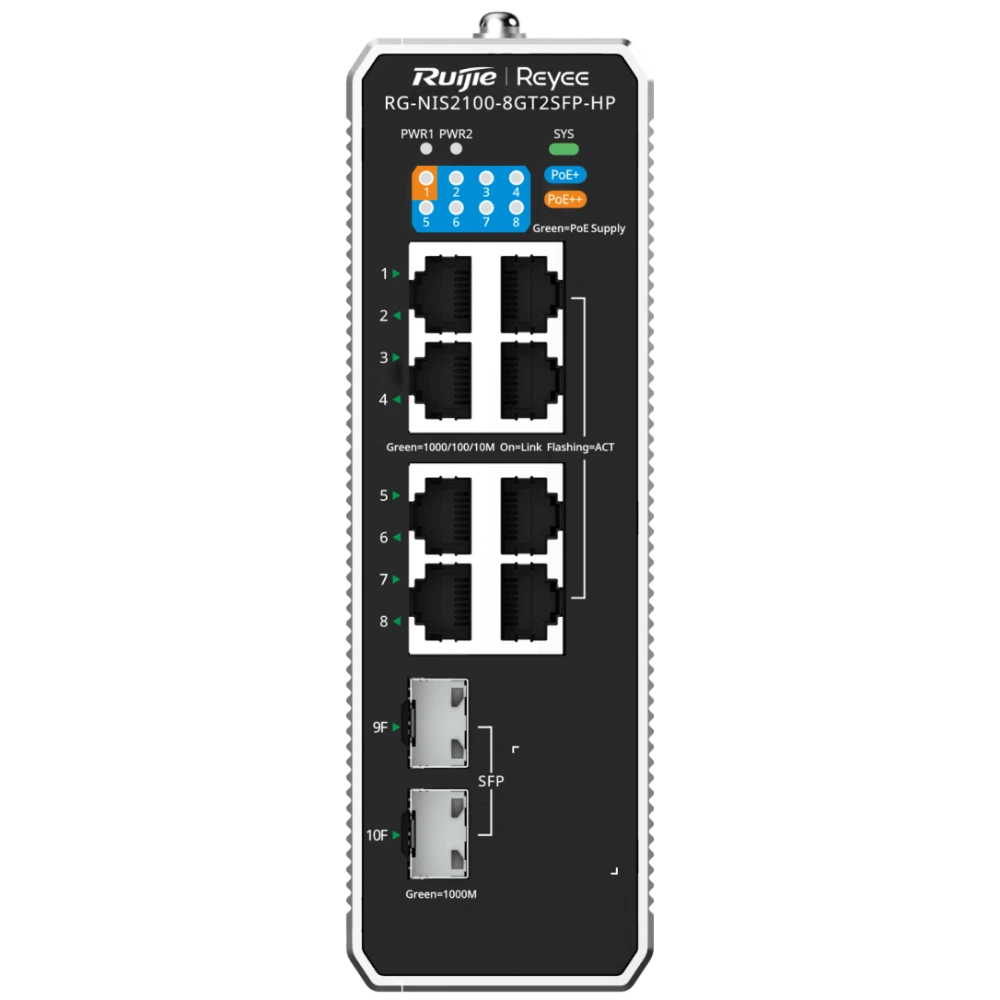 Коммутатор 8 портов управляемый Ruijie Reyee RG-NIS2100-8GT2SFP-HP PoE++ Коммутатор 8 портов управляемый Ruijie Reyee RG-NIS2100-8GT2SFP-HP PoE++