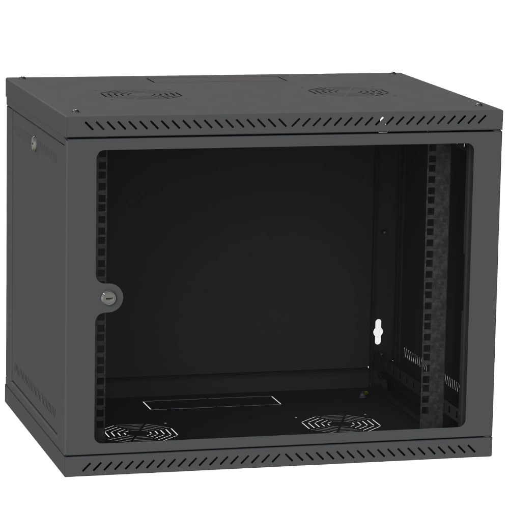 Шафа телекомунікаційна двері скло (чорна) IPCOM 9U 600x450 Шафа телекомунікаційна двері скло (чорна) IPCOM 9U 600x450