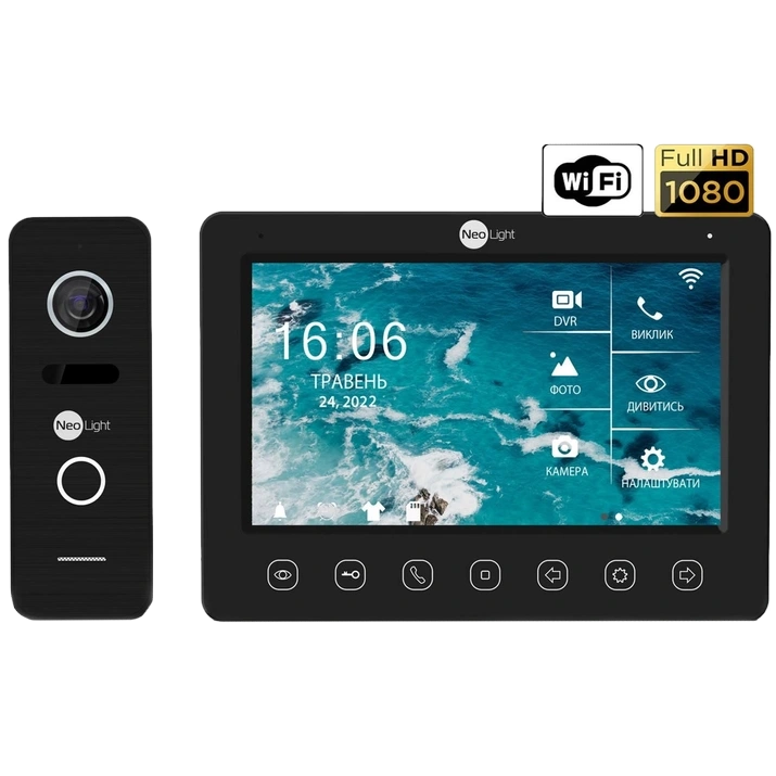 Відеодомофон KAPPA+ HD WF Black, панель виклику PRIME FHD Black з кутком NeoLight NeoKIT HD WF B/Black