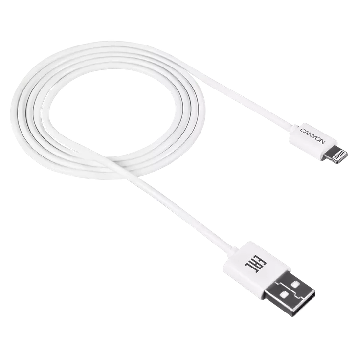 Кабель Canyon CFI1W white (Lightning - USB-A) 1м Кабель Canyon CFI1W white (Lightning - USB-A) 1м