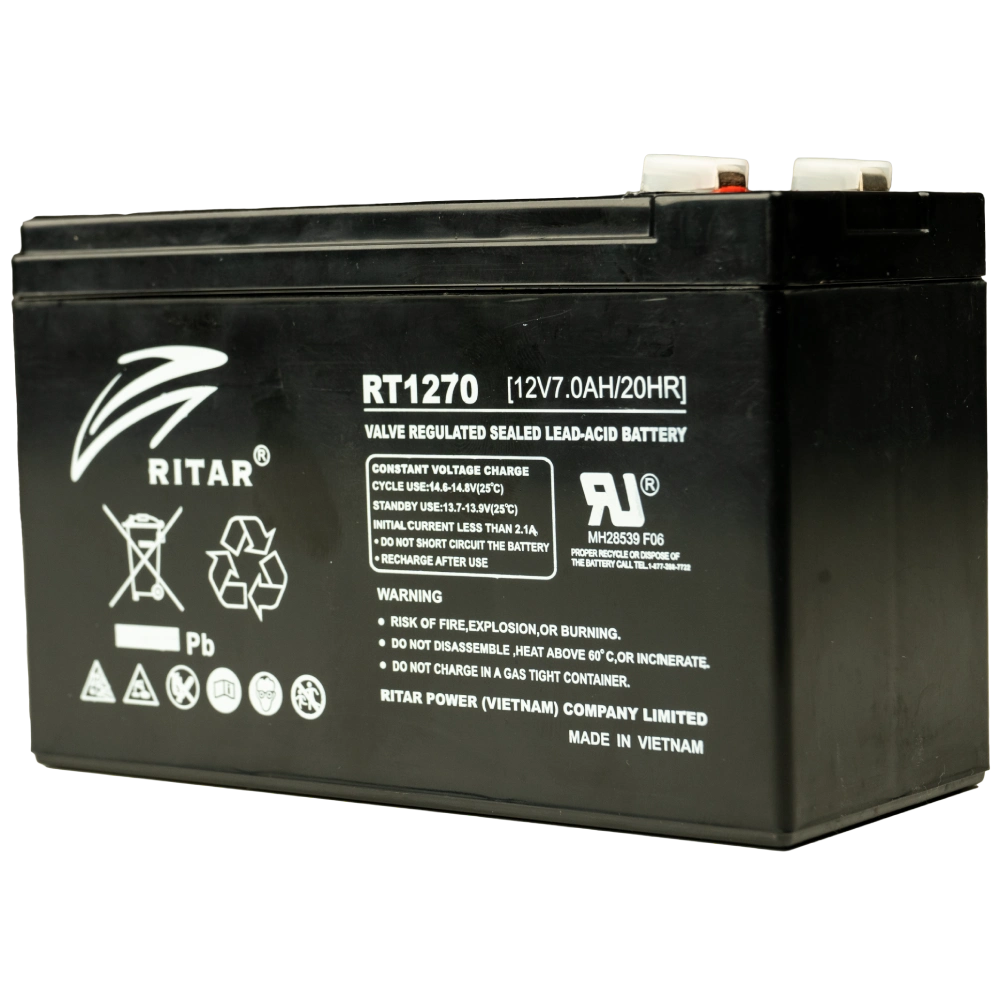 Свинцово-кислотная аккумуляторная батарея Ritar RT1270 7А•ч 12В Свинцово-кислотная аккумуляторная батарея Ritar RT1270 7А•ч 12В