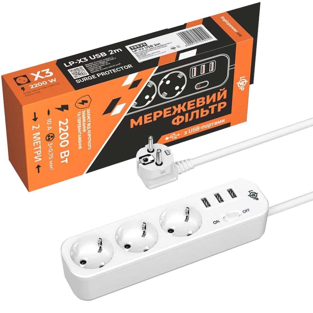 Подовжувач мережевий (фільтр) PREMIUM LP-X3-USB-2 Подовжувач мережевий (фільтр) PREMIUM LP-X3-USB-2