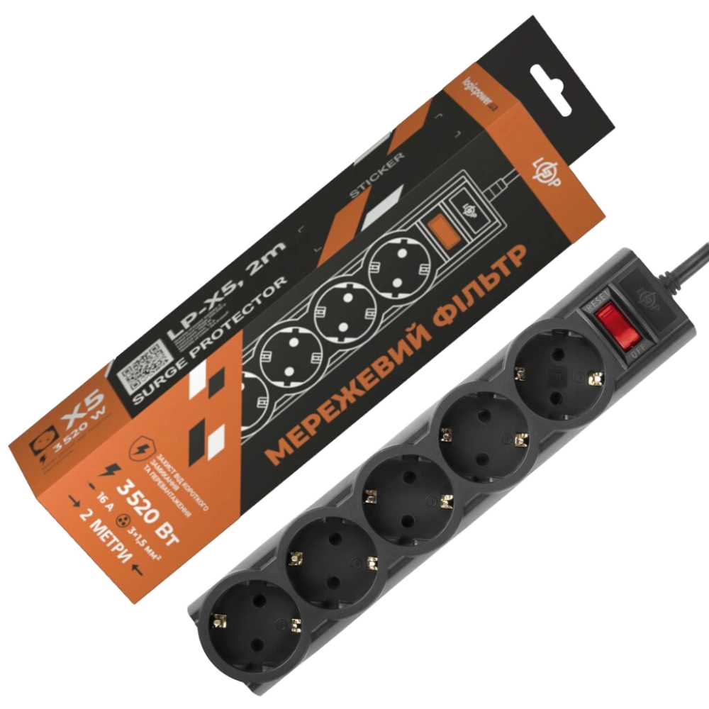 Подовжувач мережевий (фільтр) PREMIUM LP-X5-2 Black Подовжувач мережевий (фільтр) PREMIUM LP-X5-2 Black