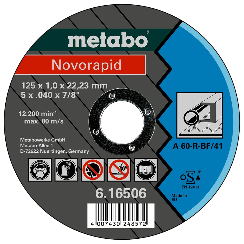 Отрезной круг по металлу 125 x 1,0 x 22,23 мм, сталь, TF 41 Metabo Novorapid (616506000) Отрезной круг по металлу 125 x 1,0 x 22,23 мм, сталь, TF 41 Metabo Novorapid (616506000)