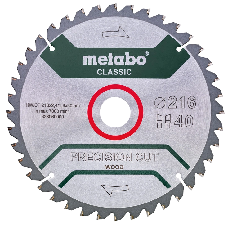 Пильний диск 216x30, Z40 WZ 5°neg. Metabo precision cut wood - classic (628060000) Пильний диск 216x30, Z40 WZ 5°neg. Metabo precision cut wood - classic (628060000)