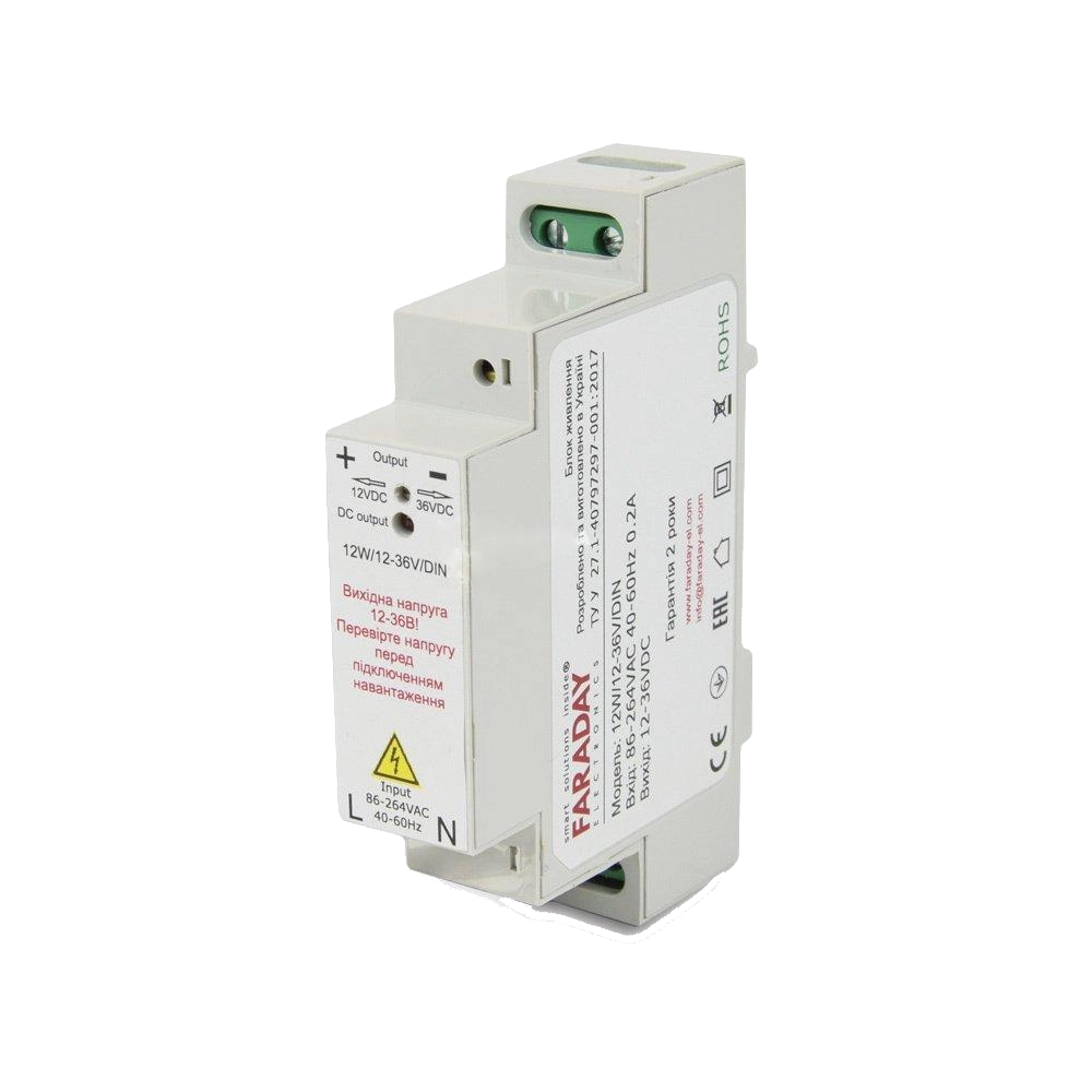Блок живлення Faraday Electronics 12W/12-36V/DIN 11.8-37.5В 1-0.3А Блок живлення Faraday Electronics 12W/12-36V/DIN 11.8-37.5В 1-0.3А