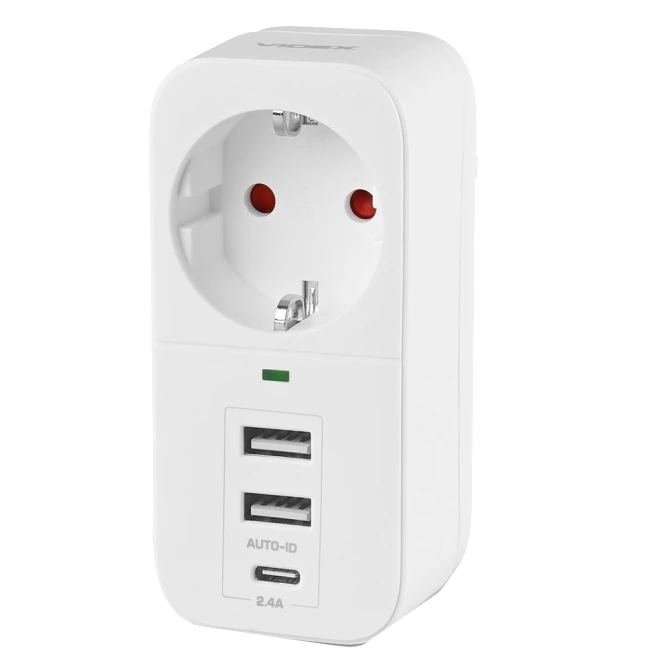 Сетевой адаптер Type-C с заземлением VIDEX ONCORD 1п 2.4A 2USB+USB-C Сетевой адаптер Type-C с заземлением VIDEX ONCORD 1п 2.4A 2USB+USB-C