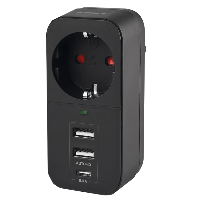 Сетевой адаптер с заземлением VIDEX ONCORD з/з 1п 2.4A 2USB+USB-C Black Сетевой адаптер с заземлением VIDEX ONCORD з/з 1п 2.4A 2USB+USB-C Black